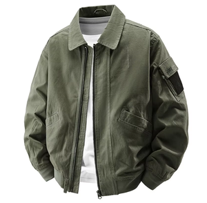 Herbst Frühling Herren Vintage American Style Long Jacket Workwear Freizeit mantel Turn-Down Kragen Taschen XL Zipper Washed Shearing - Product Image 1