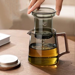 Set da tè in vetro borosilicato da 600 ml, stile cinese, fatto a mano, <span class=keywords><strong>con</strong></span> coperchio e manico in legno, per preparare il tè sfuso a casa o in ufficio. - Product Image 2