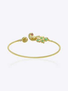 Pulsera/Brazalete Elegante Hecho a Mano en Oro de 9K Inspirado en el Templo del Patrimonio Real Peacock Crest, con Incrustaciones de Polki para Mujer - Product Image 2