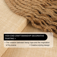 Tableau mural encadré corde jute naturelle fait main, texture 3D lignes géométriques abstraites, déco maison Wabi Sabi