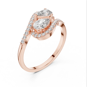 Anillo de compromiso de oro rosa de 14K de dos piedras contemporáneo con ajuste elegante y piedras preciosas dobles llamativas DE LA India - Product Image 3