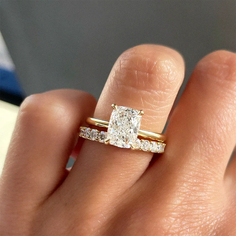 Hailer Joyas Vàng Tối Giản Kéo Dài Đệm Cắt Bạc Phụ Nữ Cưới Moissanite Nhẫn Đính Hôn