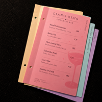 Menu de cocktails personnalisé en tissu, avec intercalaires de couleur, pour restaurant, bar, bistro