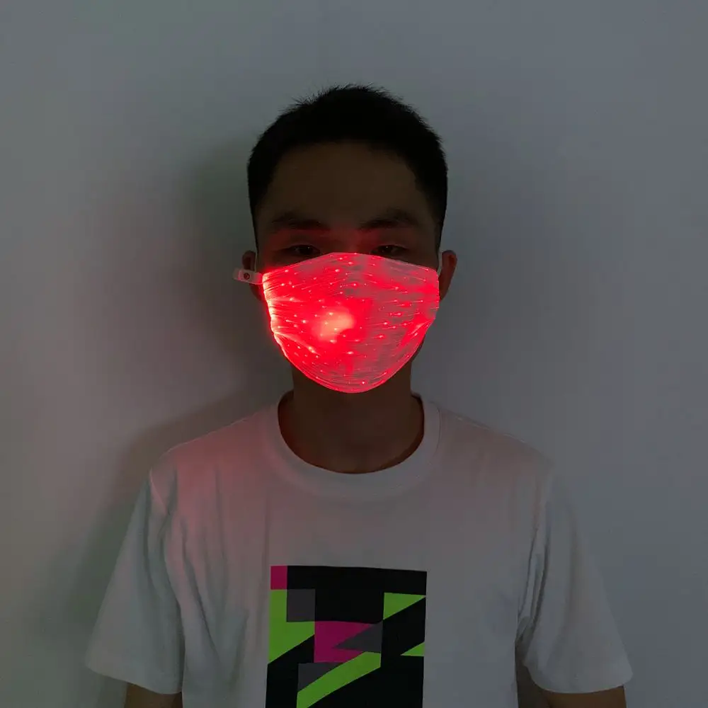 Yeni sihirli parti LED parlayan yüz ağız maskesi USB şarj edilebilir PM2.5 Fiber optik rave LED maskesi