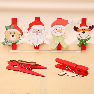 Suministros navideños, decoraciones navideñas, clips de madera con dibujos navideños, clips de madera pequeños de Papá Noel para bricolaje de 5 cm - Product Image 1