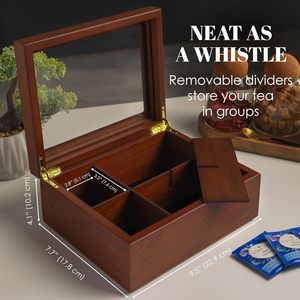 Wooden Tea Storage Box 6 Compartments With Lid Rectangular Desktop Organizer Solid Color Walnut Wood - Product Image 1