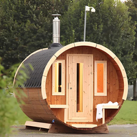 Sauna de Vapor Panorámica Tradicional para Exteriores, de Madera Sólida de Hemlock Canadiense, para 6-8 Personas, con Porche para Villa
