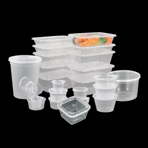 Personalización de plástico seguro para microondas Rectangular para llevar alimentos desechables Bento Lunch Box Deli contenedores con tapas transparentes