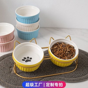 Ceramic <b>Cat</b> Bowl Double Elevated Neck Support Pet Food Water <b>Feeder</b> For <b>Cats</b> - Product Image 5