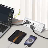 美国角型电源插座，带 10 个交流电源插座、4 个 USB 端口、带夜灯、带电涌保护器