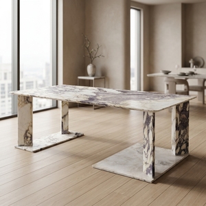 <span class=keywords><strong>Tavolo</strong></span> da Pranzo in Marmo Calacatta Viola Italiano, Piano Rettangolare in Pietra Naturale Massiccia e Gambe di Supporto in Pietra - Product Image 1