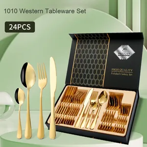 Juego de Cubiertos de Lujo al por Mayor de 24 Piezas, Cubiertos de Acero Inoxidable, Juego de Cuchillos, Tenedores y Cucharas Dorados para Hotel, <span class=keywords><strong>Restaurante</strong></span>, Fiesta, Caja de Regalo - Product Image 5
