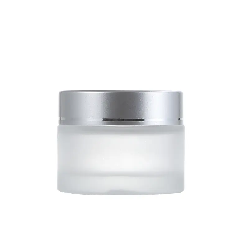 High quality frosted clear glass cream jars 5g 10g 20g 30g 50g 100g cosmetic packaging with silver lid