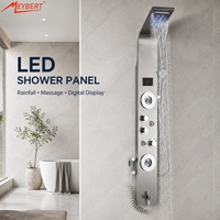 Panneau de douche mural en acier inoxydable avec LED, jets de pluie, cascade et jets de massage portatifs pour hôtels et appartements