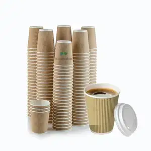 Grosir 3oz/5oz/8oz/12oz/16oz/26oz cangkir kertas dinding ganda kopi sekali pakai biodegradable untuk minuman panas