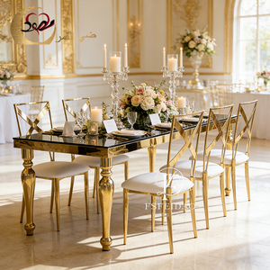 Luxurious Romantic & Elegant Modern Stainless Steel Hotel Furniture Outdoor Wedding/Banquet Dining <b>Table</b> and Chair Sets - Product Image 5