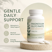 Comprimés de bisglycinate de magnésium à absorption élevée |   Glycine chélatée au magnésium pour le bien-être quotidien des muscles et des nerfs |   Marque privée