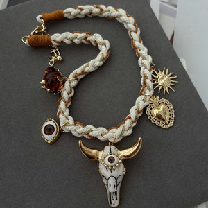 Nuovo Arrivo <span class=keywords><strong>Collana</strong></span> <span class=keywords><strong>con</strong></span> Cordino Bianco e Ciondolo a <span class=keywords><strong>Corno</strong></span> Gioielli di Moda - Product Image 1