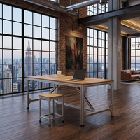 Meuble de bureau sur mesure en aluminium moderne avec tabouret assorti, poste de travail pour studio créatif