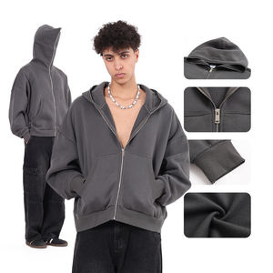 Sudadera con Capucha y Cremallera Completa Estilo Hip Hop, con Logotipo Personalizado, Sudadera con Cremallera y Forro Polar de 350GSM, Corte Holgado, Ropa Urbana para Hombre - Product Image 2