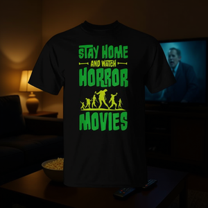 Camiseta Stay Home And Watch Horror Movies, color negro, unisex para adultos - Product Image 3