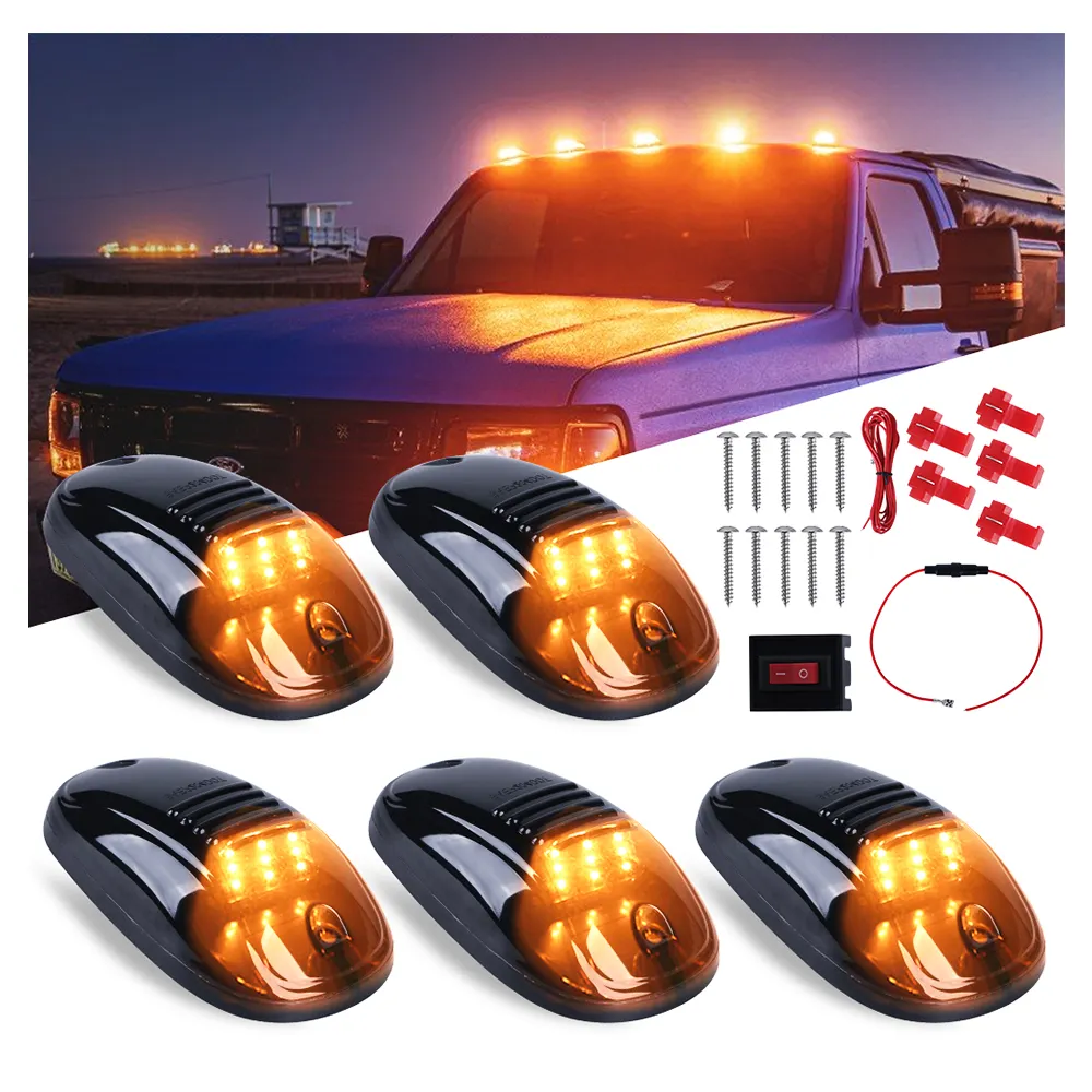 Amber ไฟ Cab 9/12/16Led Cab Marker Light,ไฟวิ่งบนหลังคาด้านหน้าด้านหลังพร้อมสายไฟสำหรับรถบรรทุกรถตู้รถปิคอัพ Rvs 5ชิ้น