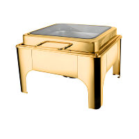 Plat à chafing oblong en acier inoxydable doré 6L – Ensemble de luxe pour buffet, chauffe-plats pour hôtels et restaurants