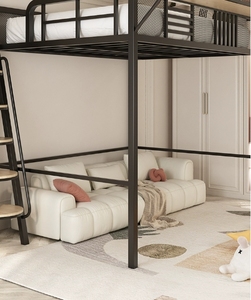 Letto a Soppalco Moderno <span class=keywords><strong>Salvaspazio</strong></span> in Metallo con Area Inferiore Multifunzionale, Telaio in Acciaio Tubolare Resistente da 1,<span class=keywords><strong>2</strong></span> mm per Uso Scolastico e Camera da Letto - Product Image 3