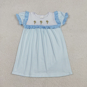 Ropa Infantil al por Mayor de Fábrica, Vestidos a Cuadros Azules con Bordado Cruzado para Niñas, Ropa de Pascua para Hermanas - Product Image 3