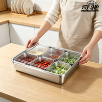 Boîte à épices en acier inoxydable de qualité alimentaire, vente en gros d'usine, anti-rouille, 6 compartiments, récipient à condiments pour cuisine commerciale