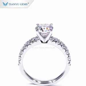 Tianyu gems 14k/18k oro blanco sólido anillo de compromiso 8mm ronda Corazón y flecha incoloro anillo boda damas anillo