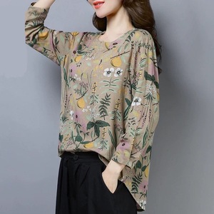 Floral Print Long Sleeve T-Shirt Women Milk Silk Breathable Spring Autumn Plus Size Elegant <b>Base</b> <b>Layer</b> Artistic Style - Product Image 5