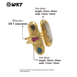 Anillos ajustables de perlas de agua dulce y piedra de ágata pequeña Natural chapada en oro de doble piedra de gran oferta de 2017 - Product Image 6