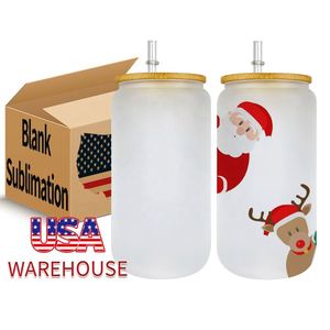 Lot de 25 verres à bière givrés vierges de 16 oz avec couvercle en bambou et paille pour impression par sublimation - Product Image 1