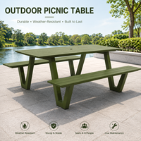 Ensemble table et banc de pique-nique en plastique résistant aux intempéries, robuste, pour extérieur, parc, table à manger intégrée