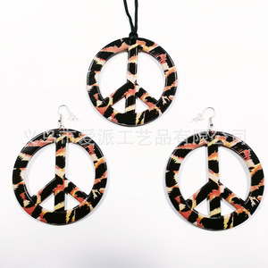 Ensemble Collier et Boucles d'Oreilles Pendentif Symbole de Paix Dégradé Unisexe Bijoux de Mode pour Fête Style Hip Hop en Plastique Coloré - Product Image 5
