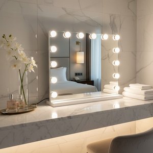 Hiện đại LED chiếu sáng Vanity trang điểm gương Dimmable điều khiển cảm ứng chống sương mù mặc quần áo Tabletop phòng tắm/Salon/phòng ngủ gương - Product Image 2