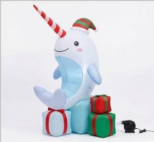 ขายส่งวาฬนาร์วาลเป่าลมคริสต์มาสพร้อมหมวกซานต้า ไฟ LED ตกแต่งเป่าลมสำหรับงานปาร์ตี้วันหยุด - Product Image 1