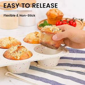 MUYULINS Factory Beige 6-Cup LFGB Non-Stick BPA Free Metal Reinforced Frame Large <b>Silicone</b> Cupcake Pan American Muffin Tray - Product Image 3