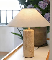 Lampe de table moderne en marbre, base en pierre, abat-jour en tissu, lumière LED anti-éblouissement, pour salon, chambre, hôtel, décoration