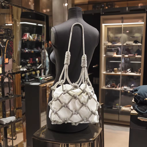 Borsa a mano in rete di cristallo con strass lucidi intrecciati a mano, design esclusivo, per uso quotidiano, da donna, fai da te, con strass in cristallo intrecciati - Product Image 3
