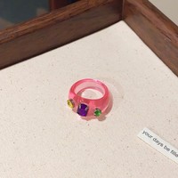 Cincin Jari Bulat Geometris Resin Zirkon Fashion untuk Perhiasan Wanita dan Remaja Putri