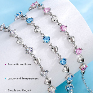 KOMI amor corazón pulsera niñas CZ pulseras rosa azul Cubic Zirconia mar del corazón pulseras para Boudoir estudiante mano joyería - Product Image 2