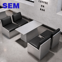 Ensemble de banquettes de restaurant SEM en acier inoxydable avec table et chaises rembourrées pour café, ensemble de table à manger avec 4 chaises