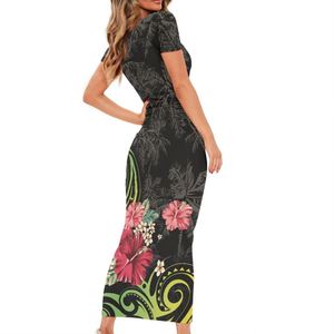 Robes décontractées été <span class=keywords><strong>tortue</strong></span> polynésienne <span class=keywords><strong>tatouage</strong></span> Reggae Design à manches courtes robe mi-longue dames robes 2022 femmes élégantes vêtements - Product Image 4