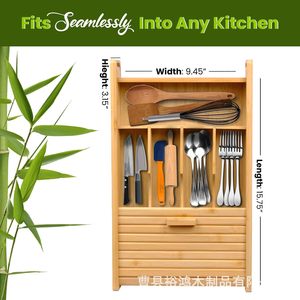 Solid wood <b>storage</b> <b>box</b>, kitchen <b>drawer</b> organizer, tableware organizer, built-in divider, wooden telescopic square <b>storage</b> <b>box</b> - Product Image 4