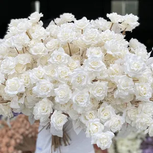White Rose Cheap Long Stem 5 Heads Silk Roses Artificial Flowers For Wedding Home Decor Flower Arch