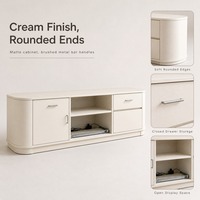 Meuble TV moderne crème écologique avec étagères ouvertes, panneaux latéraux, console multimédia et tiroirs pour chambre, salon, petit appartement, salle à manger