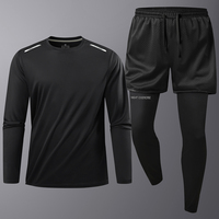 Conjunto Deportivo 2 en 1 para Hombre: Camiseta de Manga Larga de Secado Rápido, Pantalones Cortos de Malla, Leggings de Compresión, Reflectante, Personalizable para Equipos