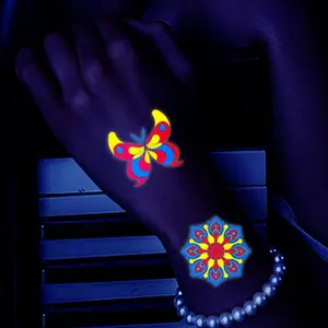 Tatuajes temporales arte corporal luz UV Festival accesorios brillo despedida de soltera águila Animal Arco Iris tatuaje